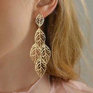 Boho Safari Gold tone Leave Drop Earrings